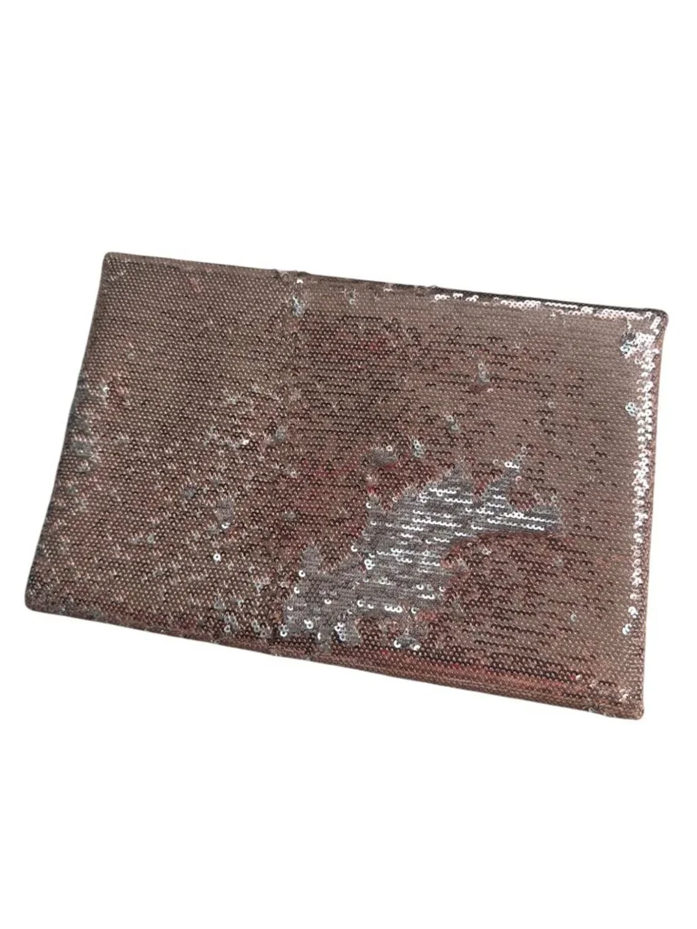 BCBGMAXAZRIA Rose Gold Silver Reversible Sequin Clutch Handbag